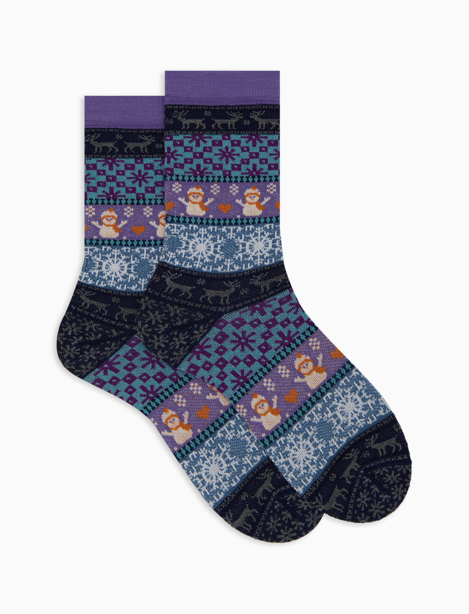 Calze corte donna lana blu fantasia greche natalizie effetto scintillante - Gallo 1927 - Official Online Shop