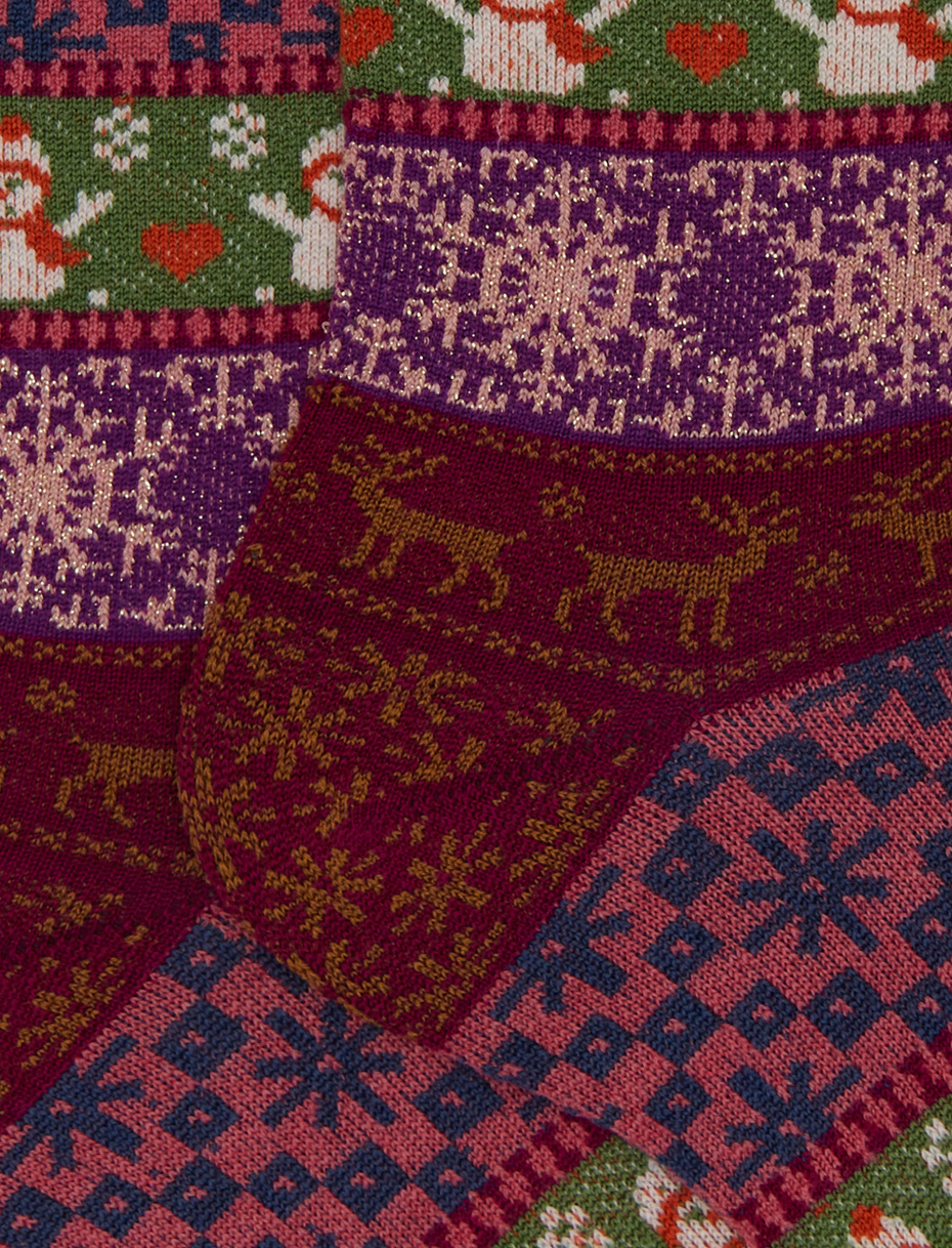 Calze corte donna lana viola fantasia greche natalizie effetto scintillante - Gallo 1927 - Official Online Shop