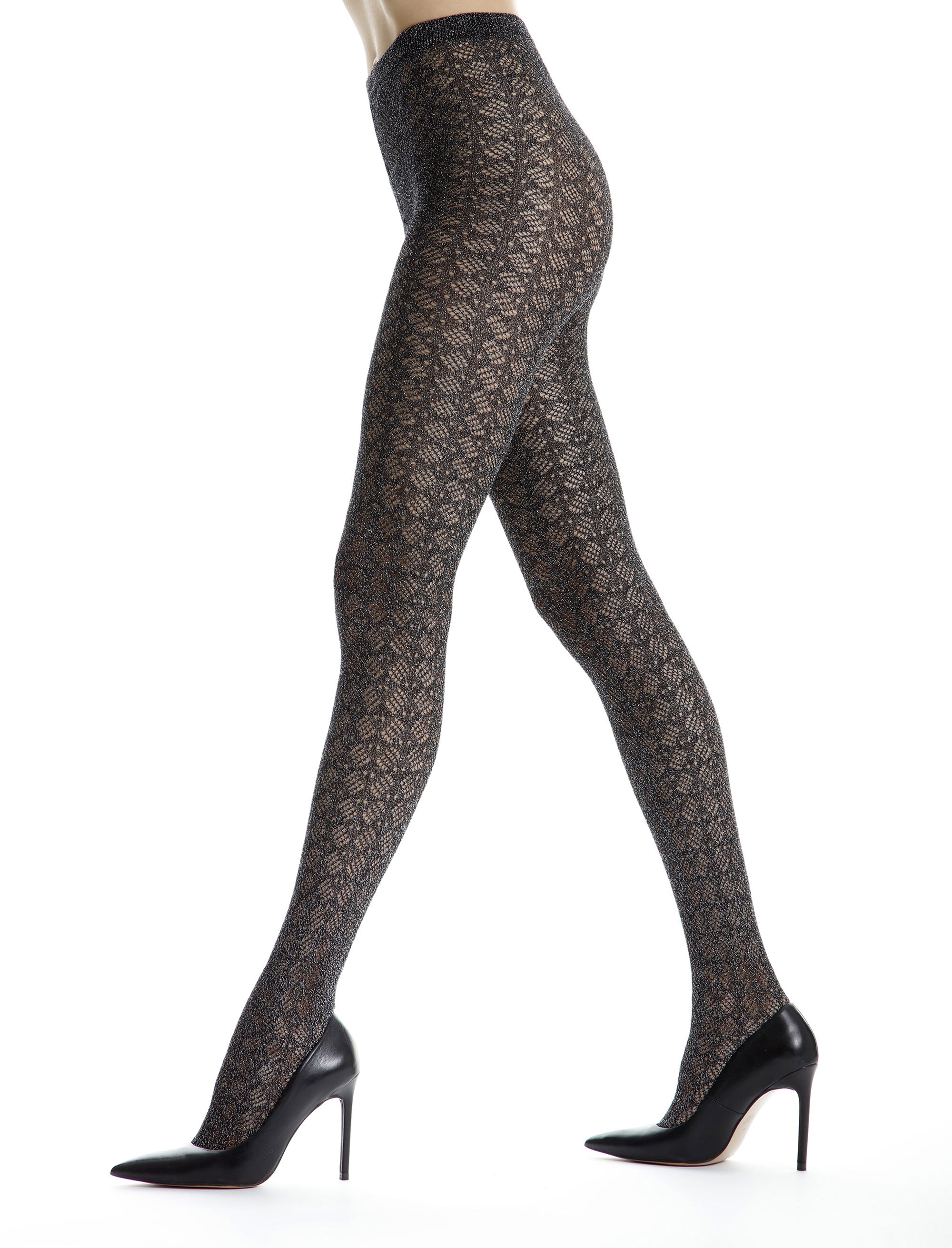 Collant donna cotone nero traforato effetto scintillante - Gallo 1927 - Official Online Shop