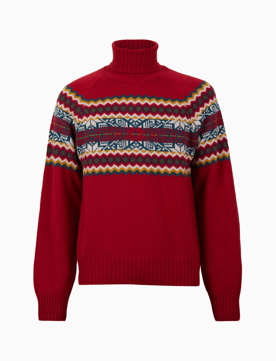 Pull dolcevita uomo lana, viscosa e cashmere rosso fantasia greca natalizia - Gallo 1927 - Official Online Shop