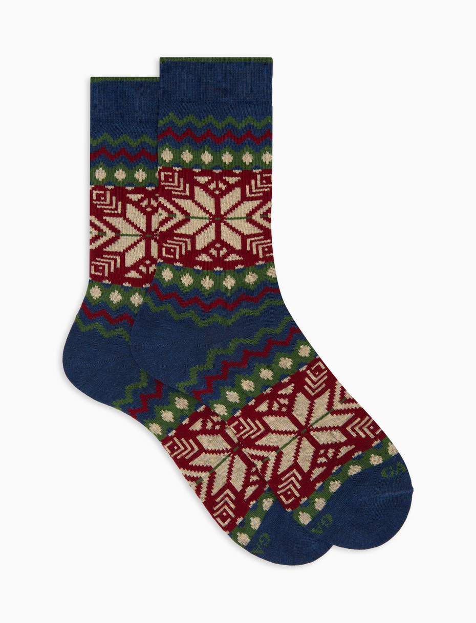 Calze corte uomo cotone blu fantasia greca natalizia - Gallo 1927 - Official Online Shop