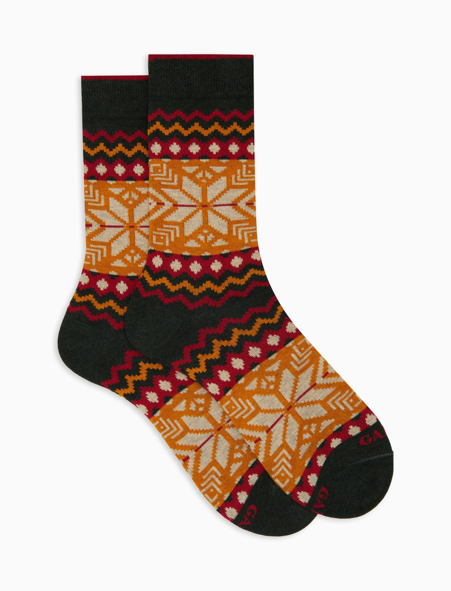 Calze corte uomo cotone verde fantasia greca natalizia - Gallo 1927 - Official Online Shop