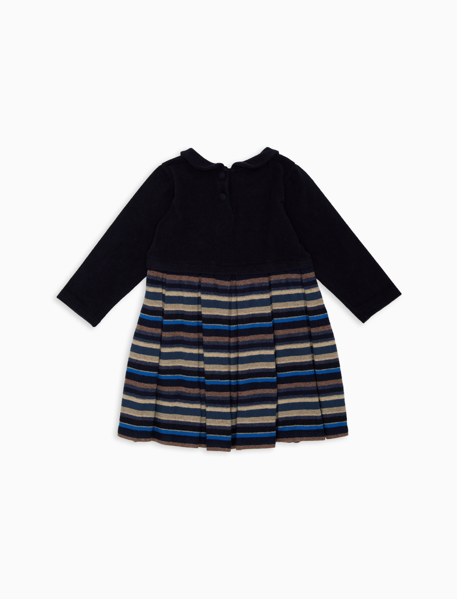 Vestito a trapezio maniche lunghe bambino pile blu tinta unita e righe multicolor - Gallo 1927 - Official Online Shop