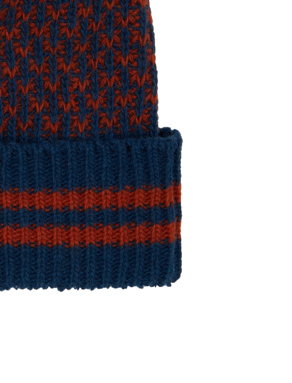 Berretto con risvolto unisex lana blu fantasia a due colori - Gallo 1927 - Official Online Shop