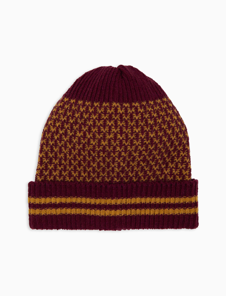 Berretto con risvolto unisex lana giallo fantasia a due colori - Gallo 1927 - Official Online Shop