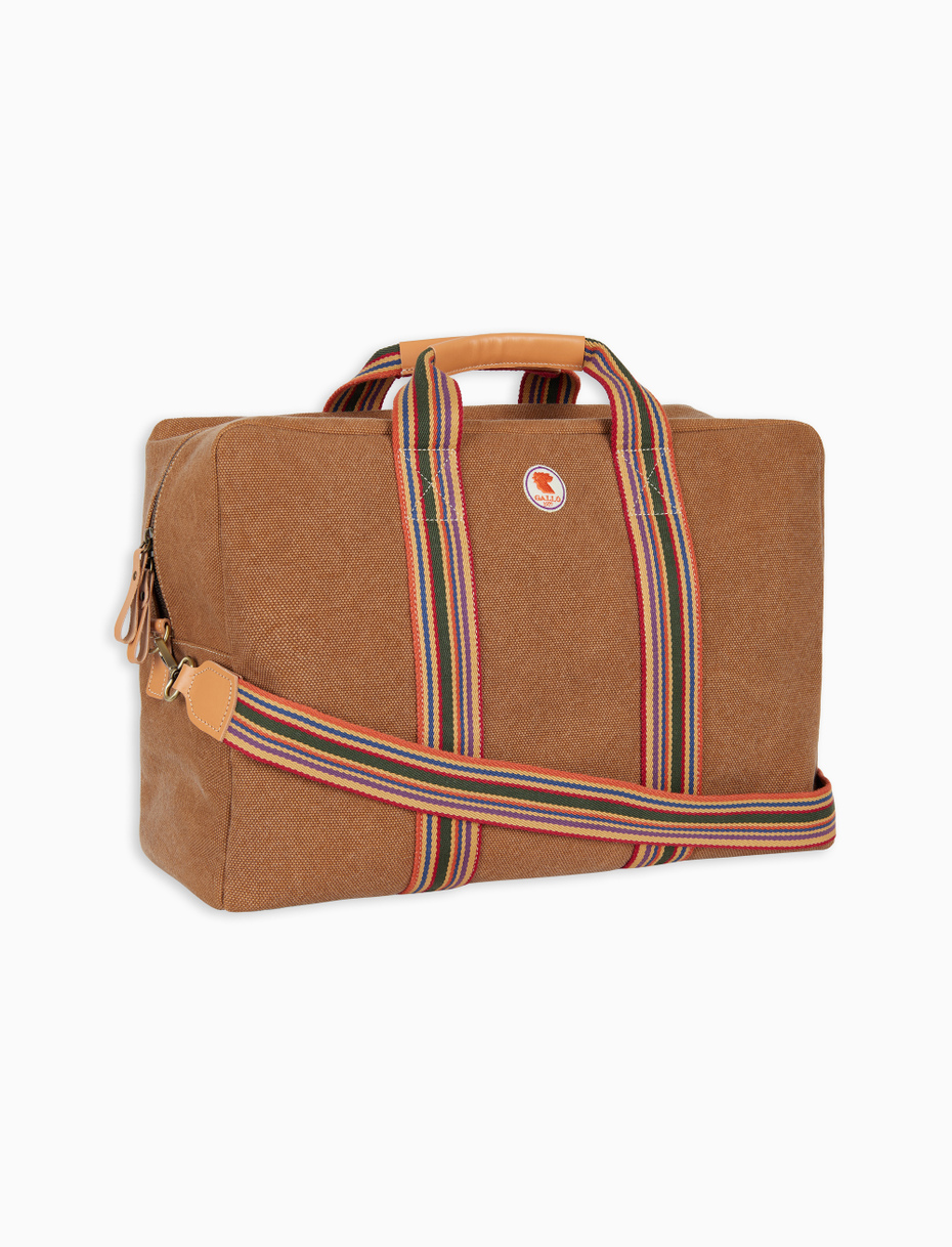Unisex weekend bag in plain beige cotton canvas - Gallo 1927 - Official Online Shop