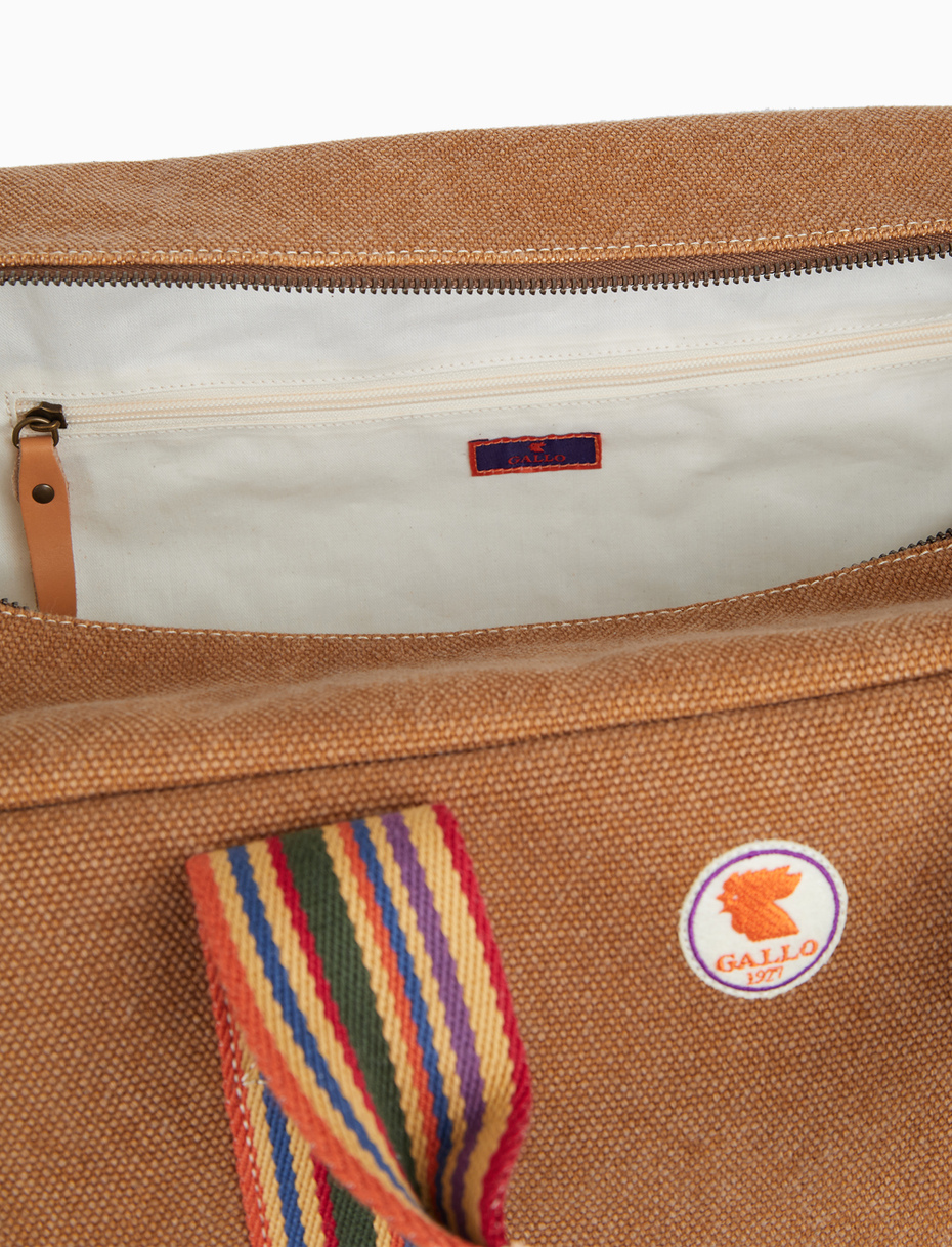 Unisex weekend bag in plain beige cotton canvas - Gallo 1927 - Official Online Shop