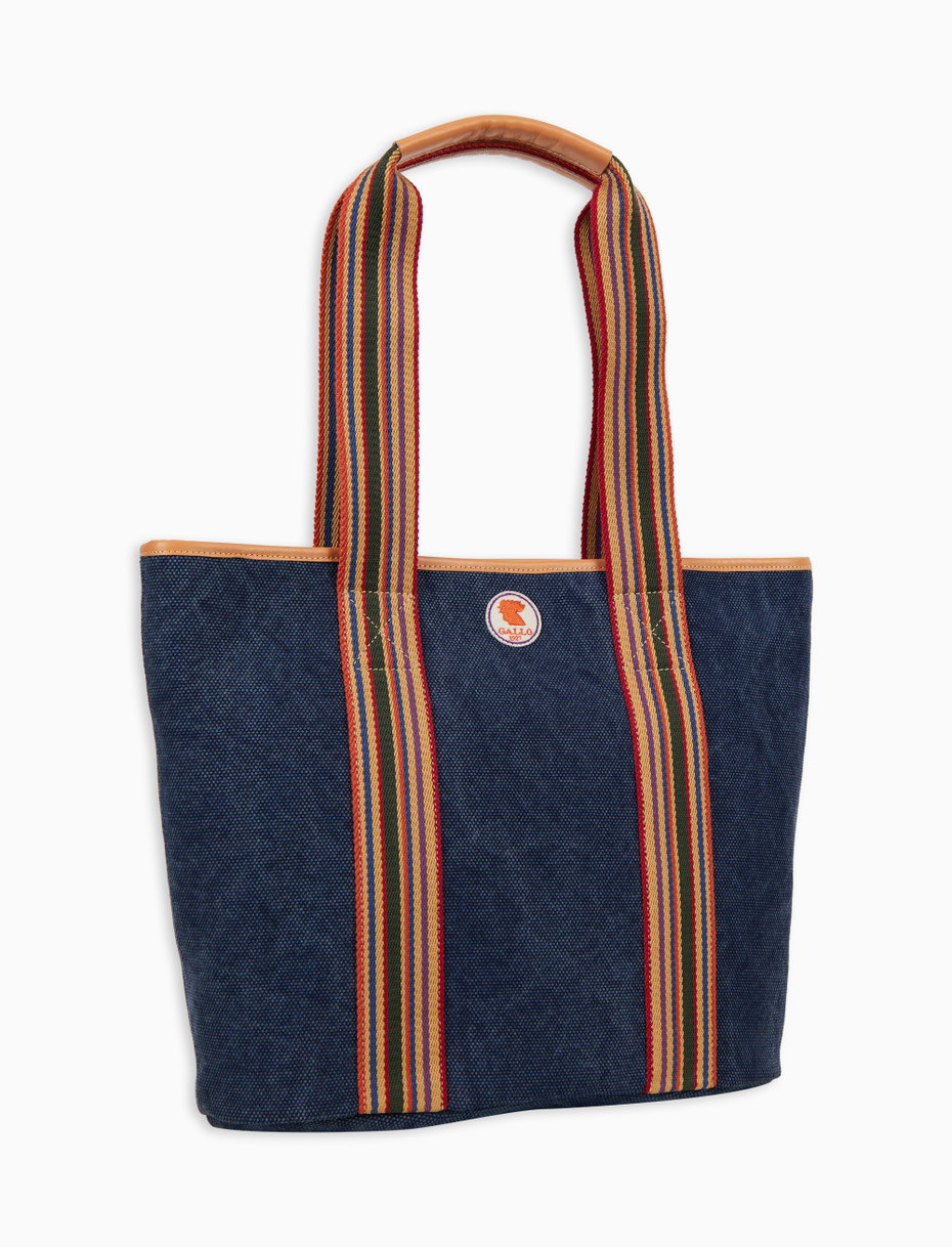 Borsa shopping grande donna in canvas di cotone tinta unita blu - Gallo 1927 - Official Online Shop