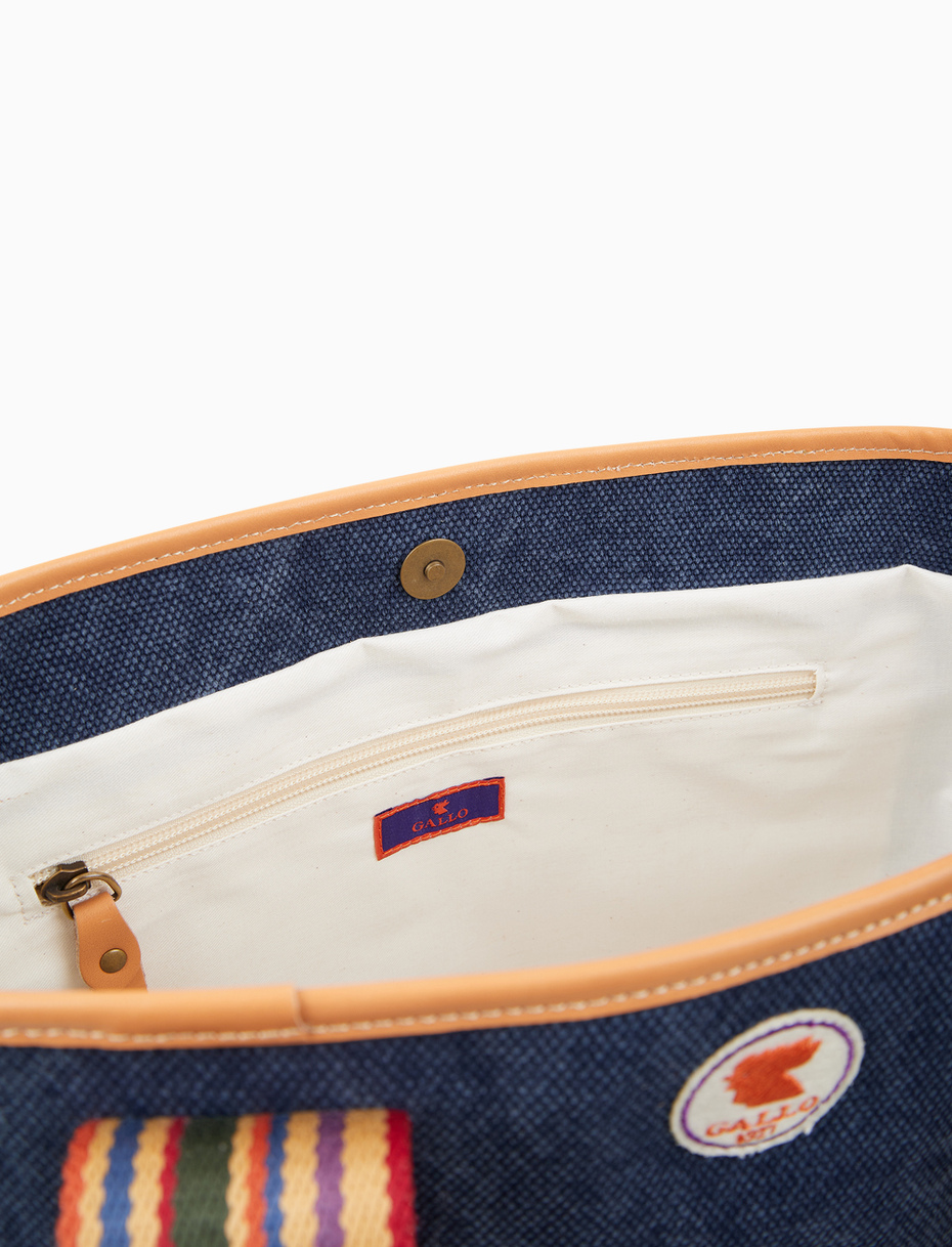 Borsa shopping grande donna in canvas di cotone tinta unita blu - Gallo 1927 - Official Online Shop