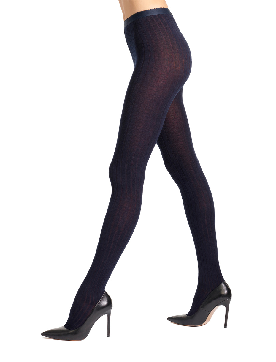 Women's blue cotton tights with plated rib - Gallo 1927 - Official Online Shop