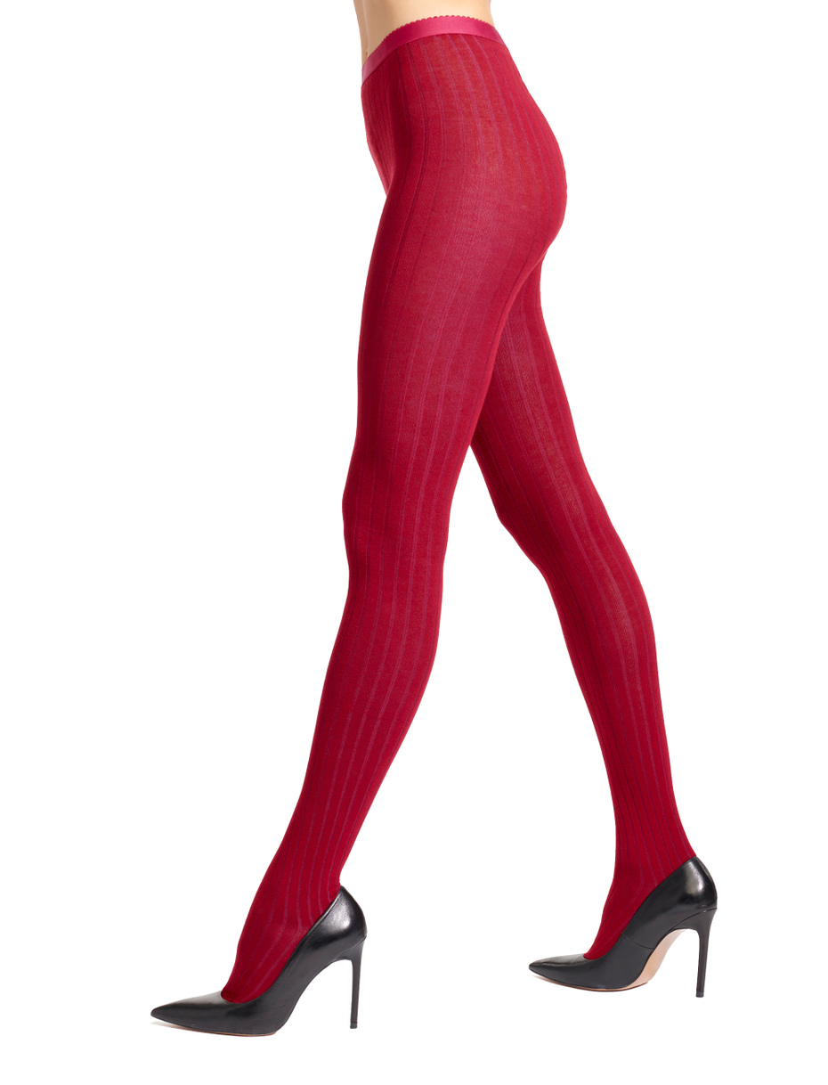 Women's burgundy cotton tights with plated rib - Gallo 1927 - Official Online Shop