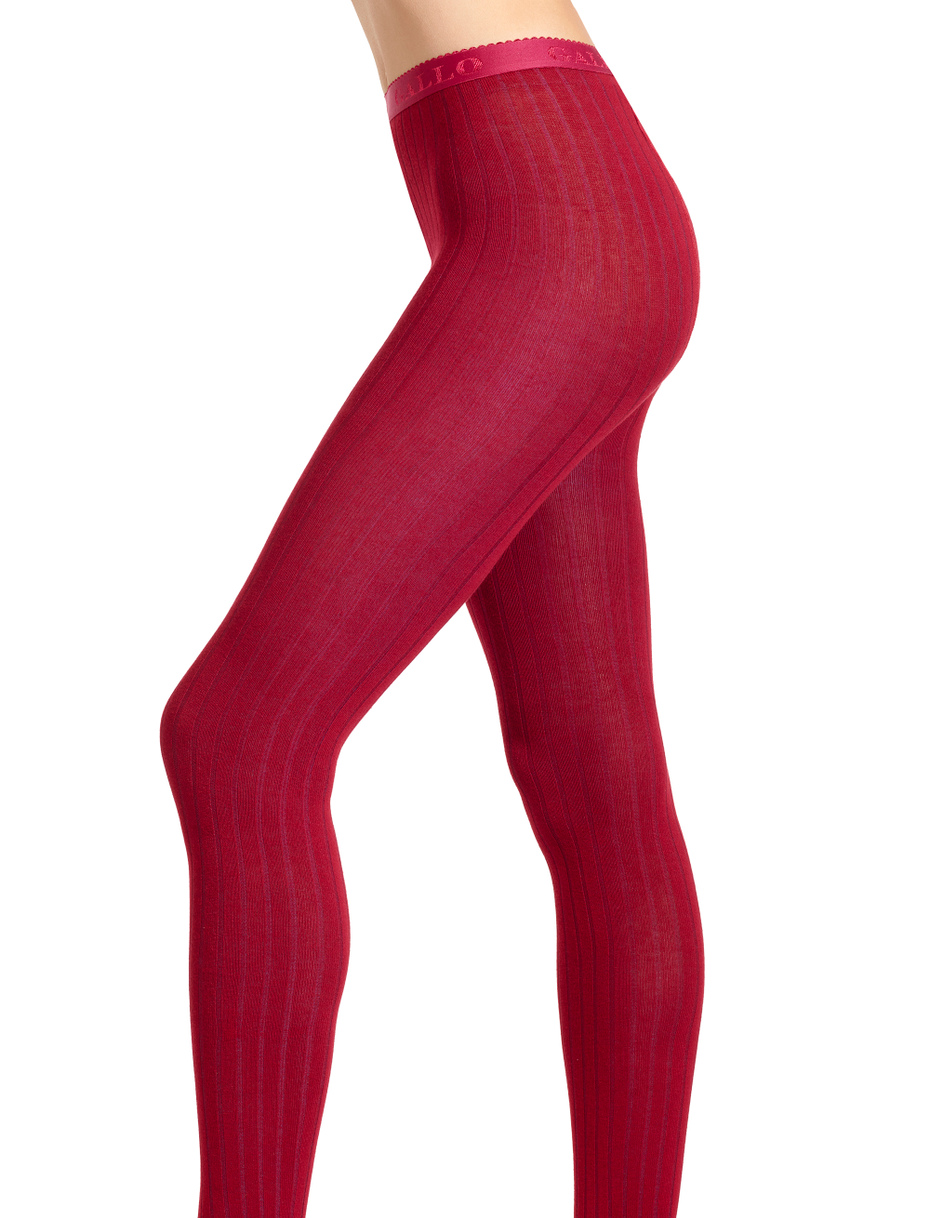 Women's burgundy cotton tights with plated rib - Gallo 1927 - Official Online Shop