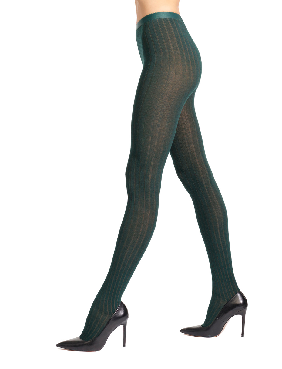 Women's green cotton tights with plated rib - Gallo 1927 - Official Online Shop