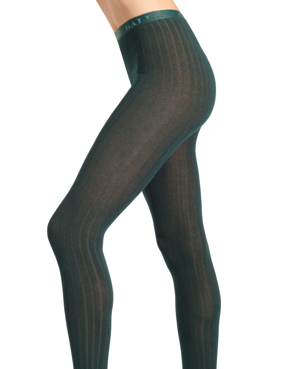 Women's green cotton tights with plated rib - Gallo 1927 - Official Online Shop