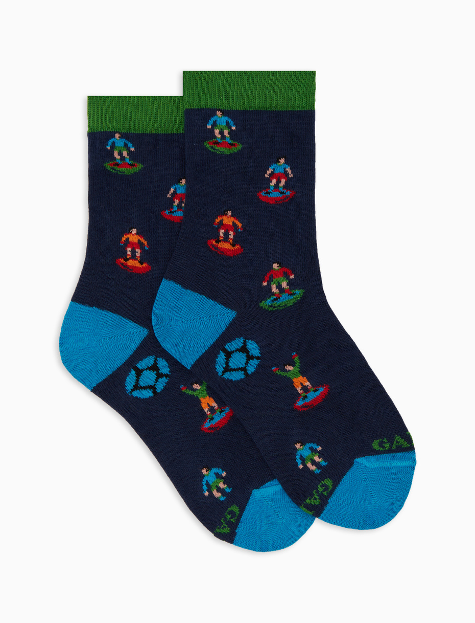 Kids short blue cotton socks with football motif