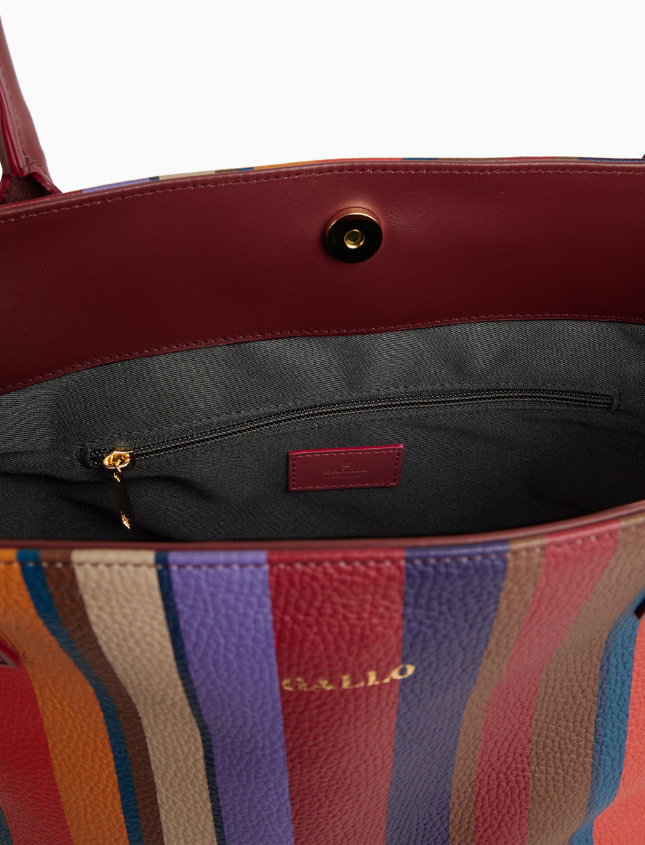 Women's large shopping bag in burgundy hammered leather with multicolored stripes - Gallo 1927 - Official Online Shop