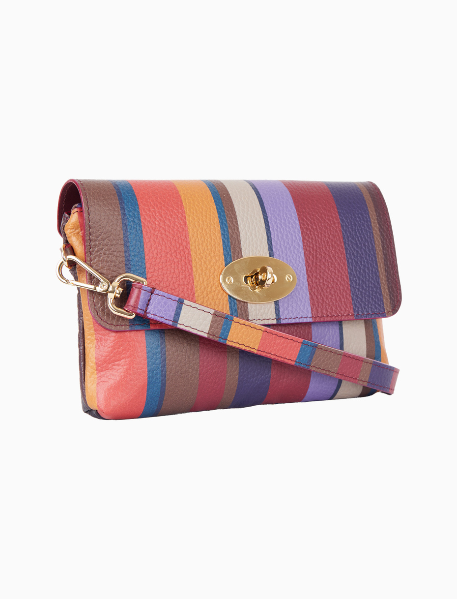 Women's burgundy multicolor striped hammered leather mini shoulder bag - Gallo 1927 - Official Online Shop