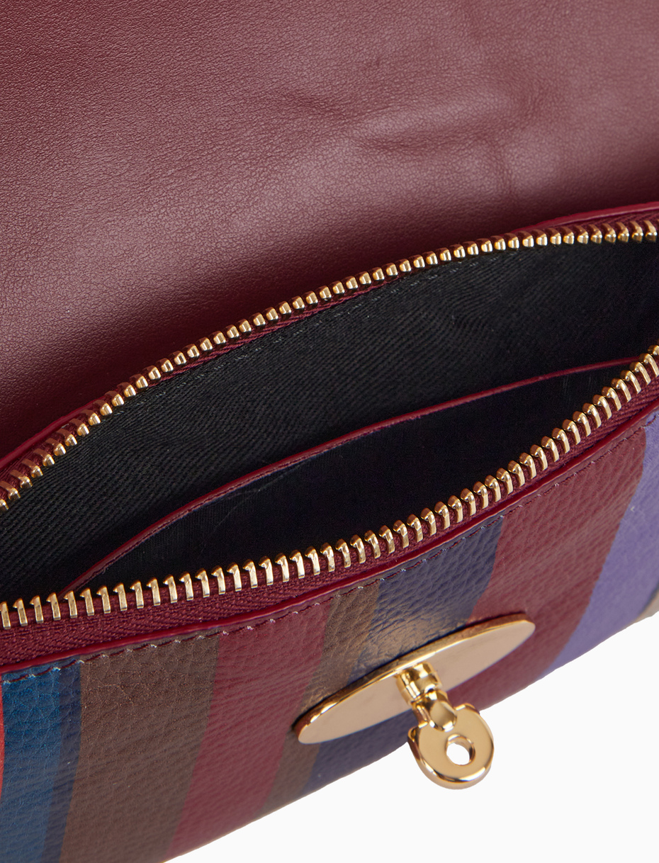 Women's burgundy multicolor striped hammered leather mini shoulder bag - Gallo 1927 - Official Online Shop