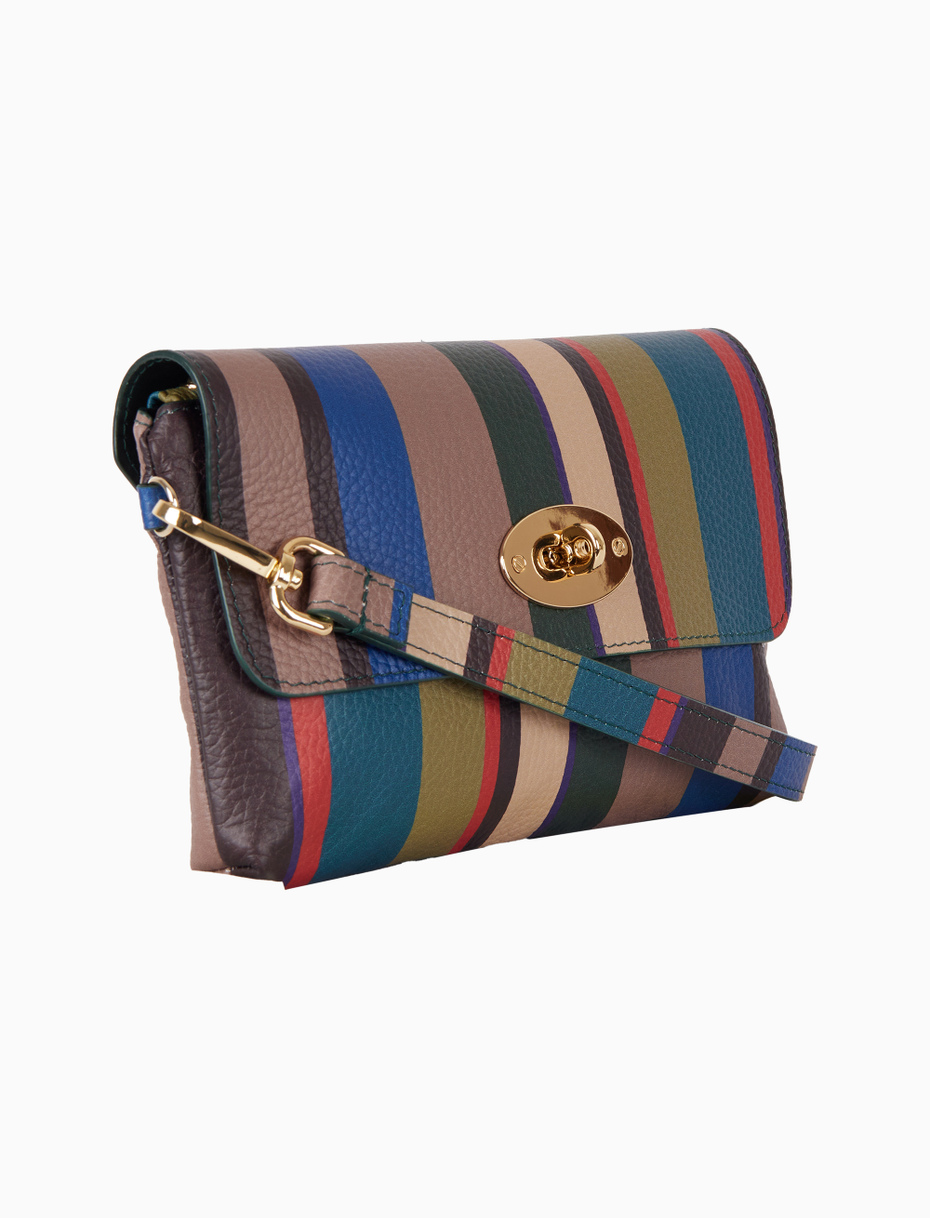 Women's beige multicolor striped hammered leather mini shoulder bag - Gallo 1927 - Official Online Shop