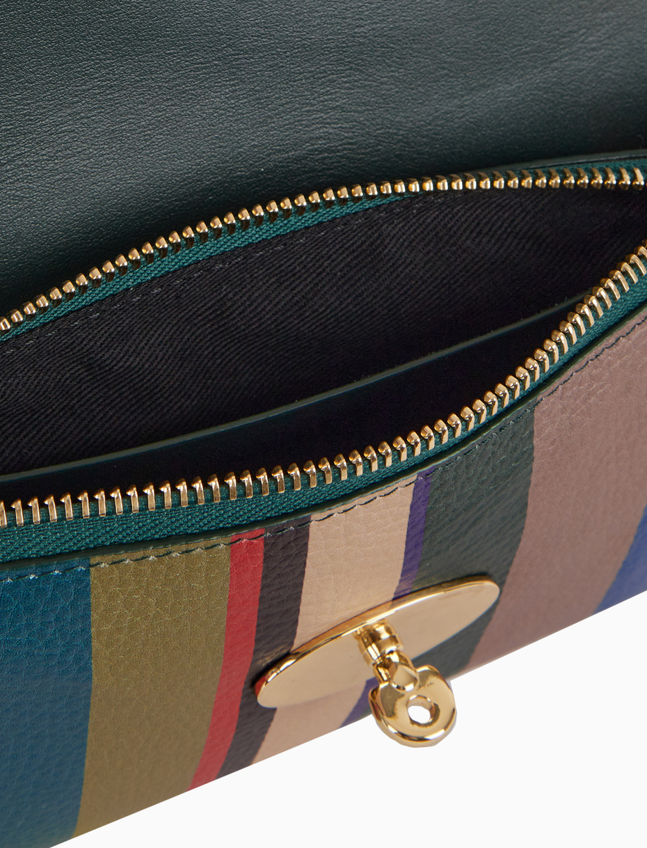 Women's beige multicolor striped hammered leather mini shoulder bag - Gallo 1927 - Official Online Shop