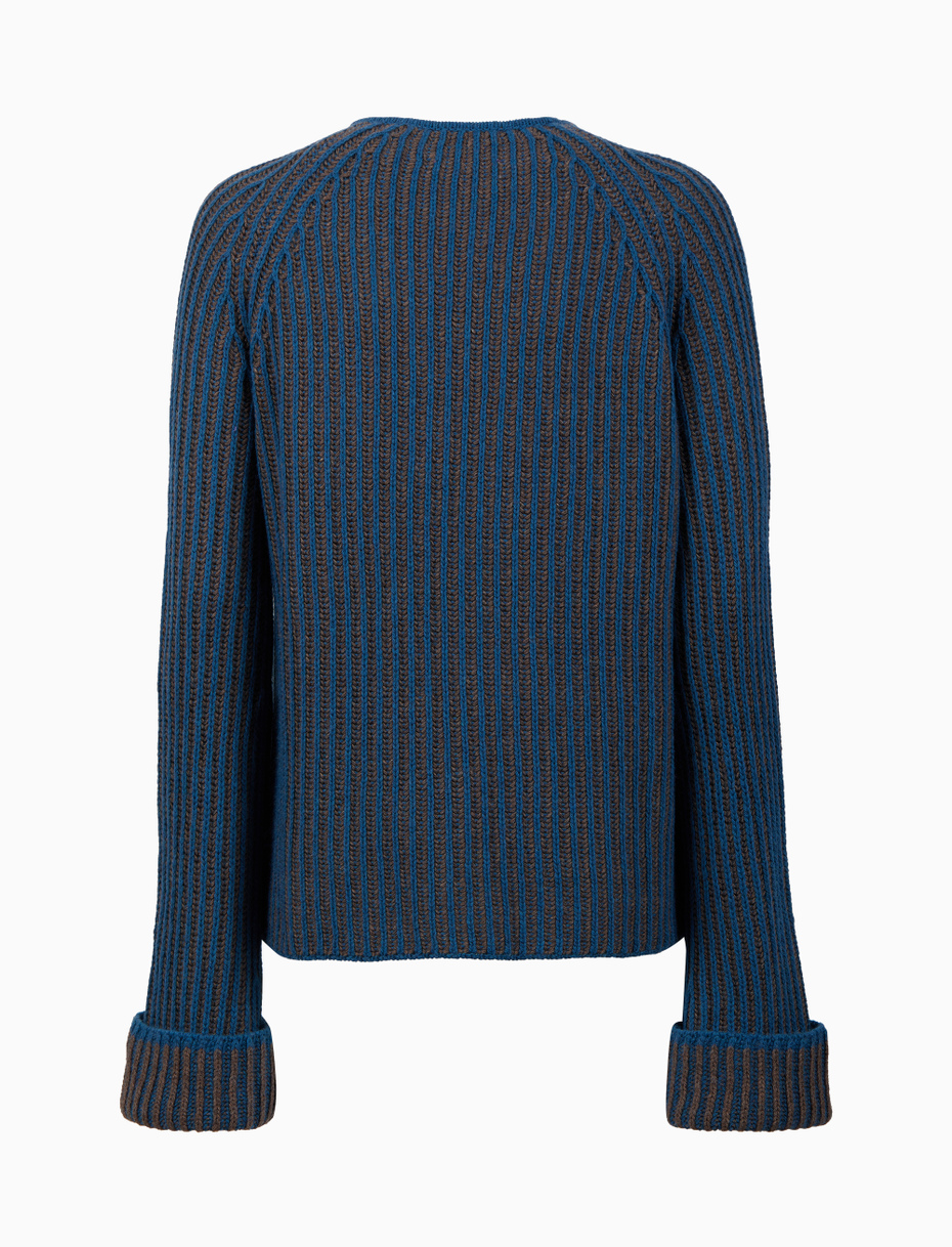 Women's green wool, viscose and cashmere crew-neck with two-tone rib - Gallo 1927 - Official Online Shop