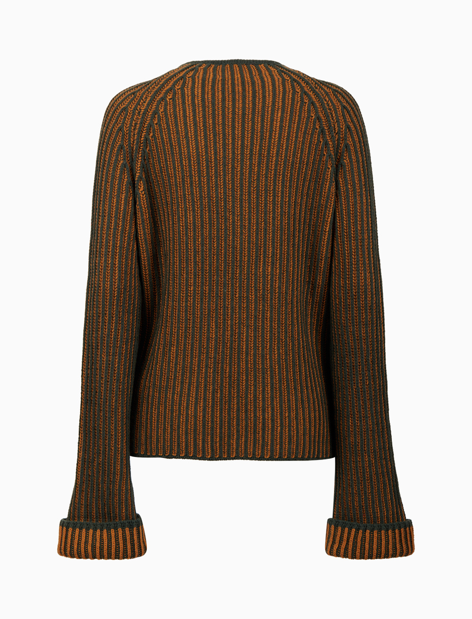 Women's green wool, viscose and cashmere crew-neck with two-tone rib - Gallo 1927 - Official Online Shop