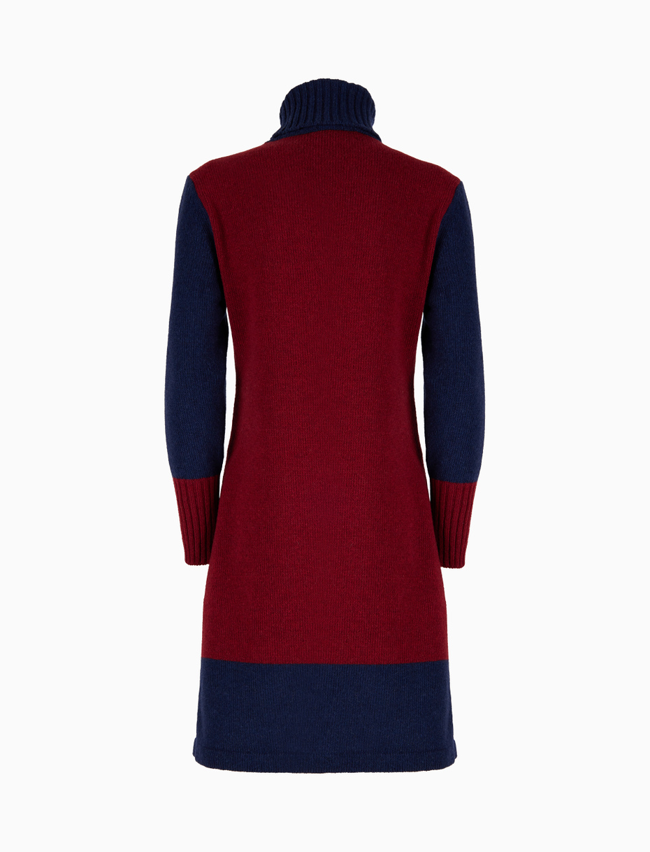 Women's blue wool turtleneck dress with concentric square motif - Gallo 1927 - Official Online Shop