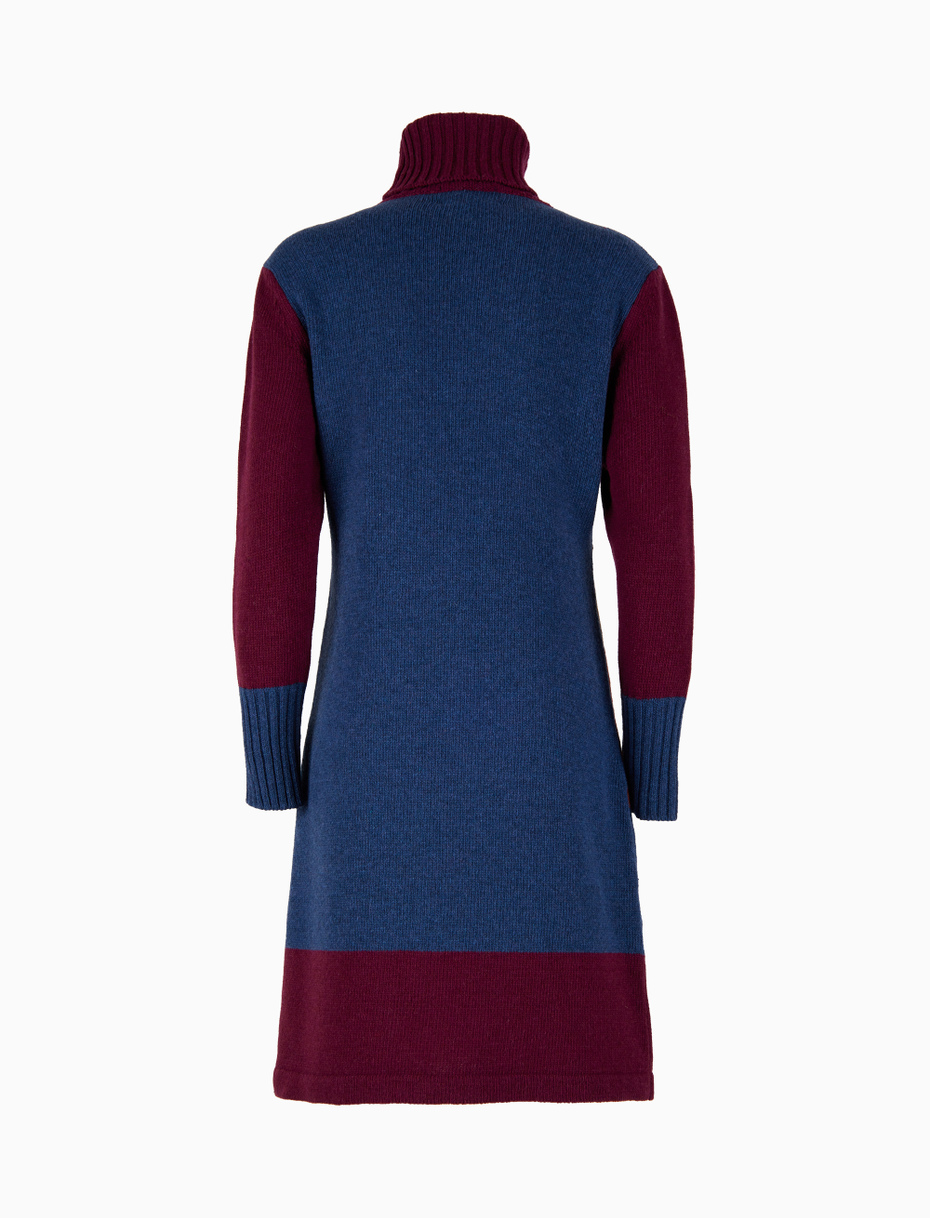 Women's green wool turtleneck dress with concentric square motif - Gallo 1927 - Official Online Shop