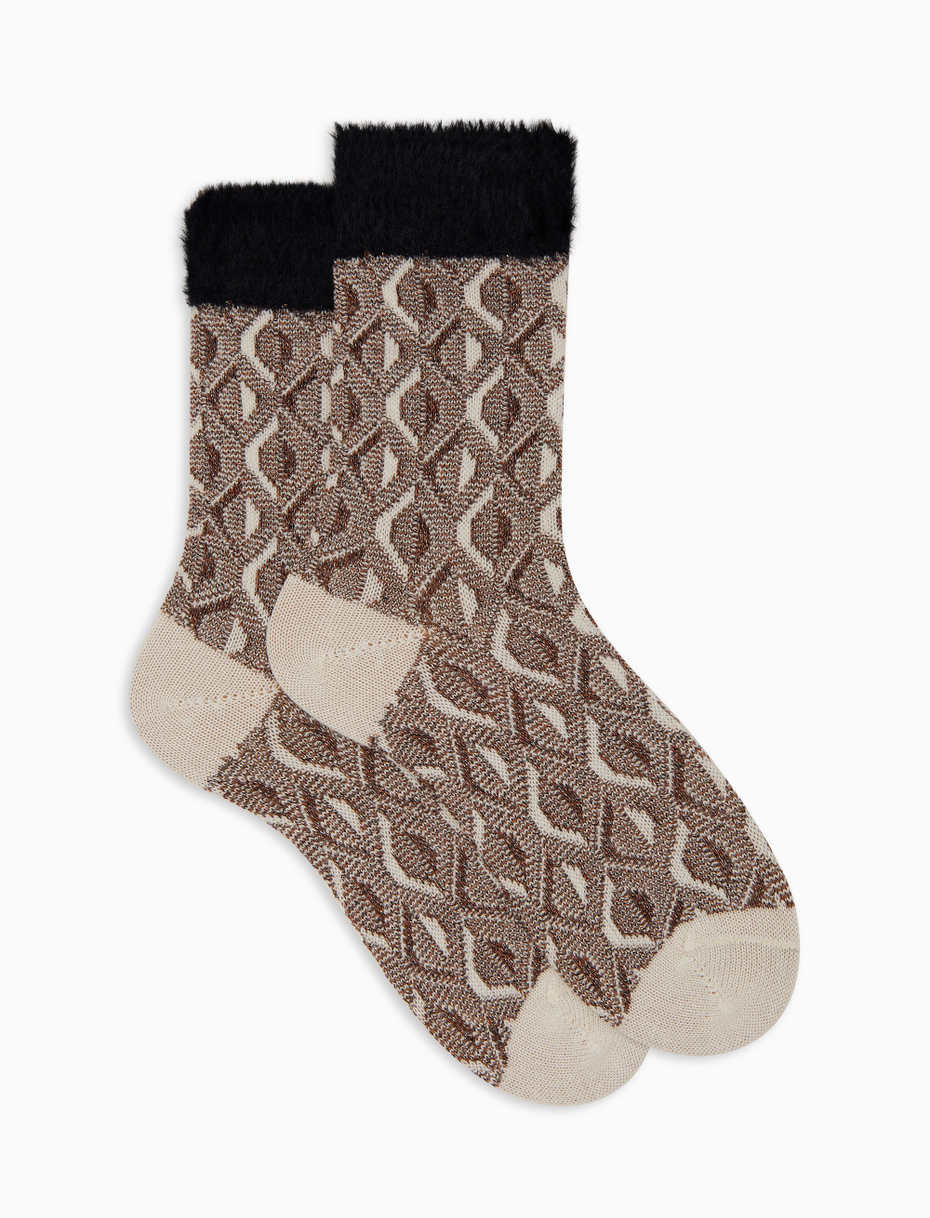 Calze corte donna lana, seta e cashmere bianco fantasia geometrico effetto scintillante - Gallo 1927 - Official Online Shop