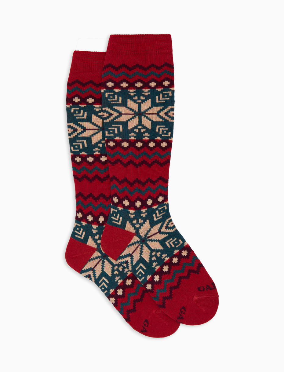 Calze lunghe bambino cotone rosso fantasia greca natalizia - Gallo 1927 - Official Online Shop