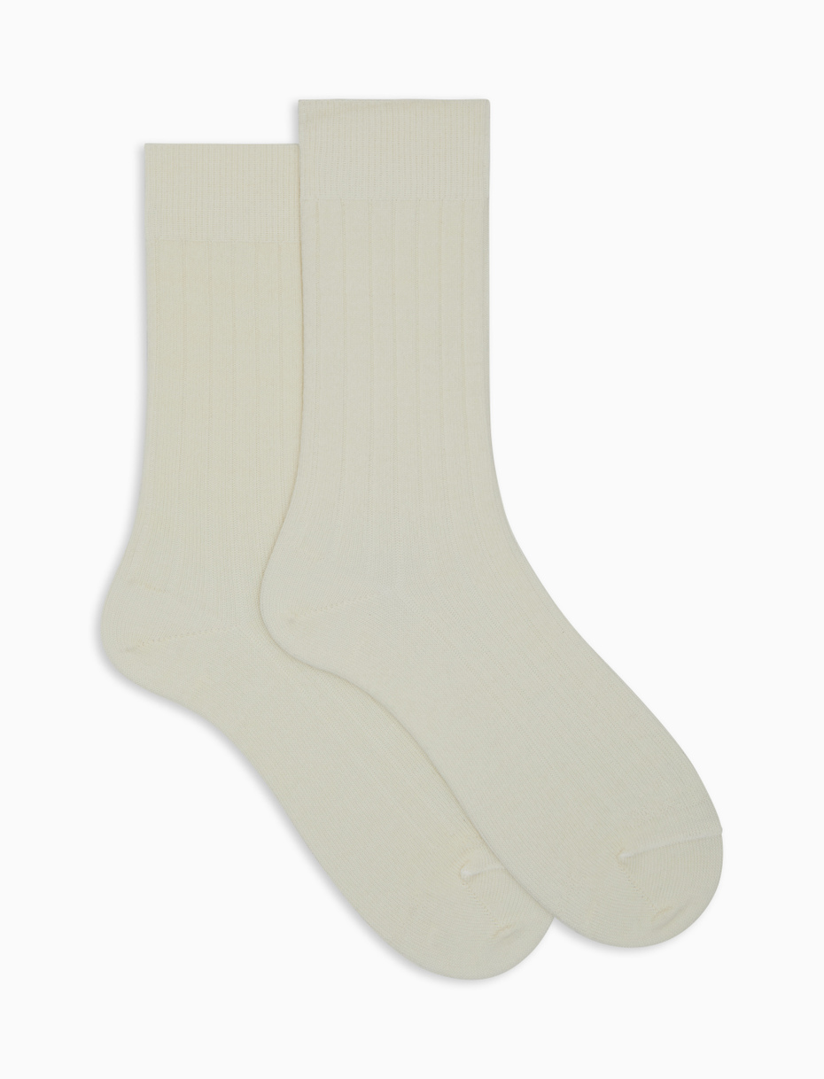 Men's short plain white ribbed wool socks - Gallo 1927 - Official Online Shop