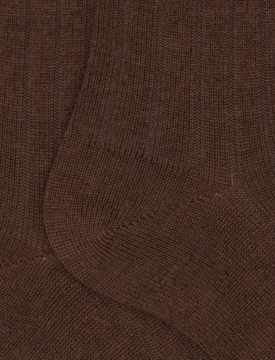 Men's short plain ribbed socks in brown wool - Gallo 1927 - Official Online Shop