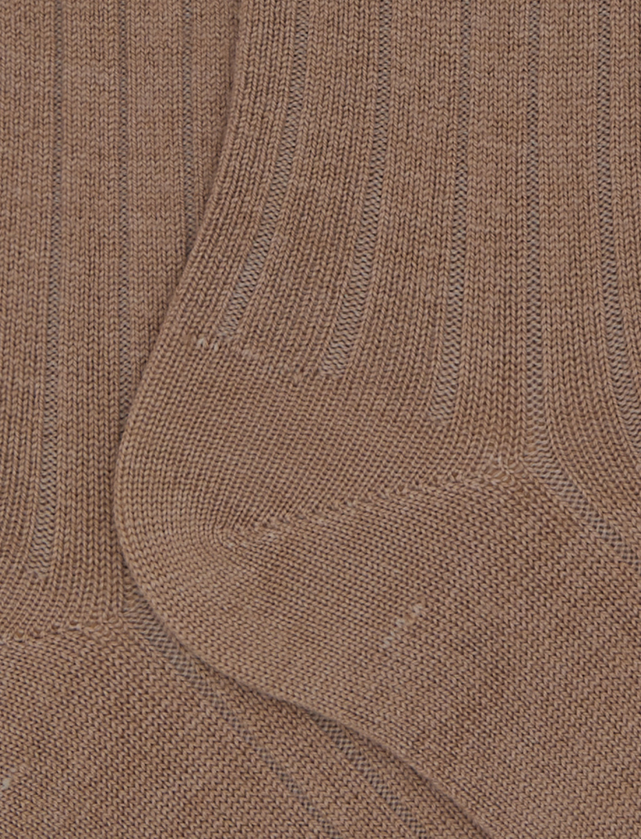 Men's short plain ribbed socks in beige wool - Gallo 1927 - Official Online Shop