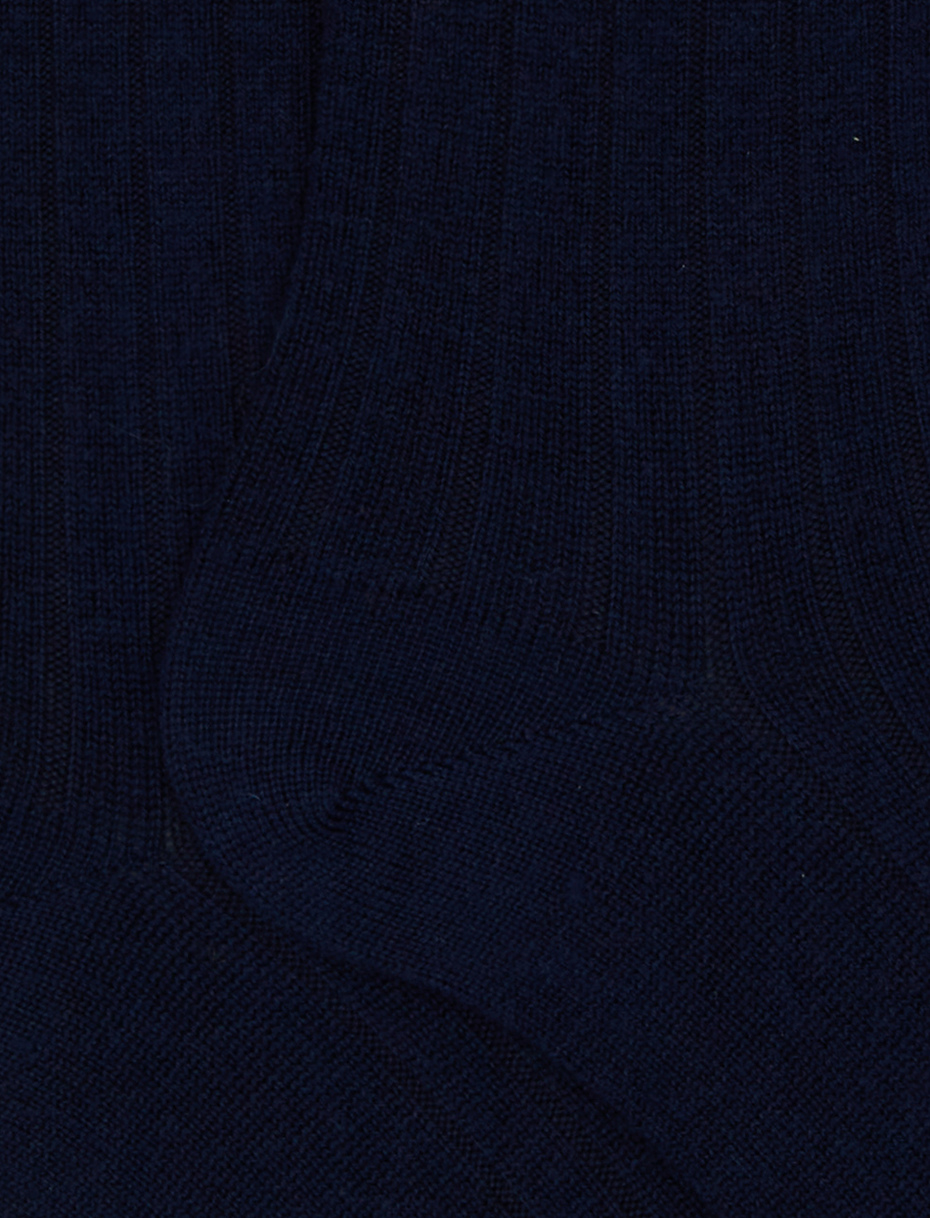 Men's short plain ribbed socks in blue wool - Gallo 1927 - Official Online Shop