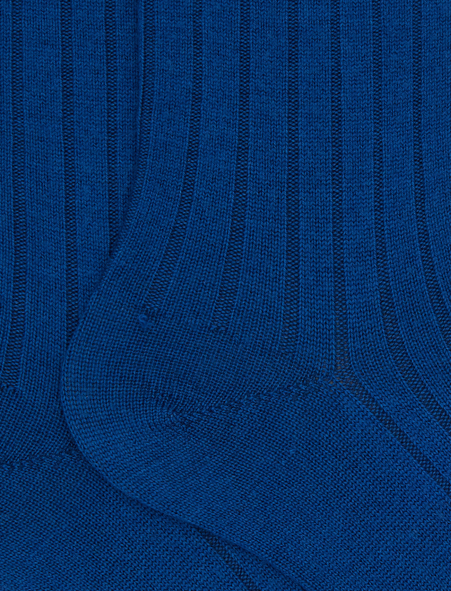 Men's short plain ribbed socks in blue wool - Gallo 1927 - Official Online Shop