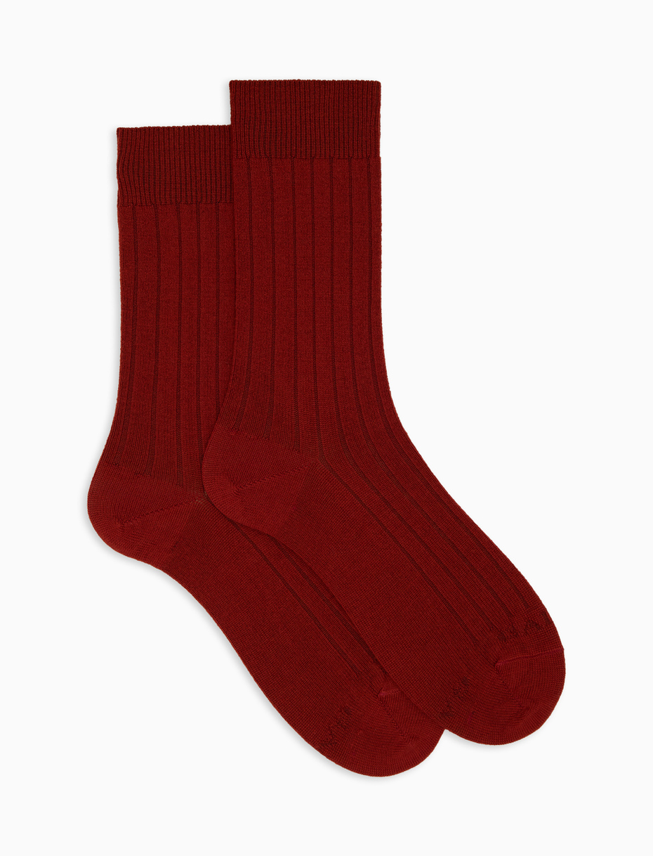 Men's short plain ribbed socks in orange wool - Gallo 1927 - Official Online Shop