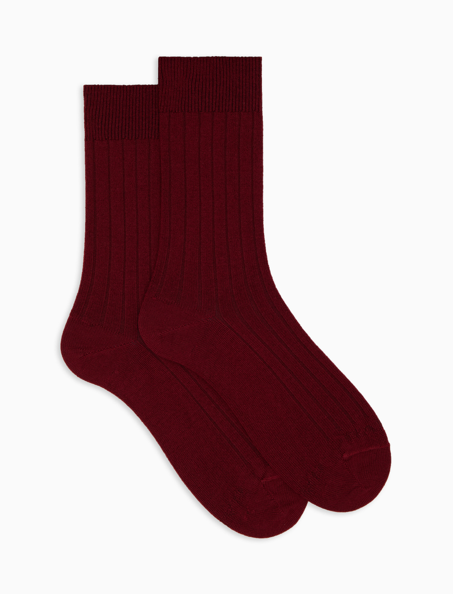 Men's short plain ribbed socks in red wool - Gallo 1927 - Official Online Shop