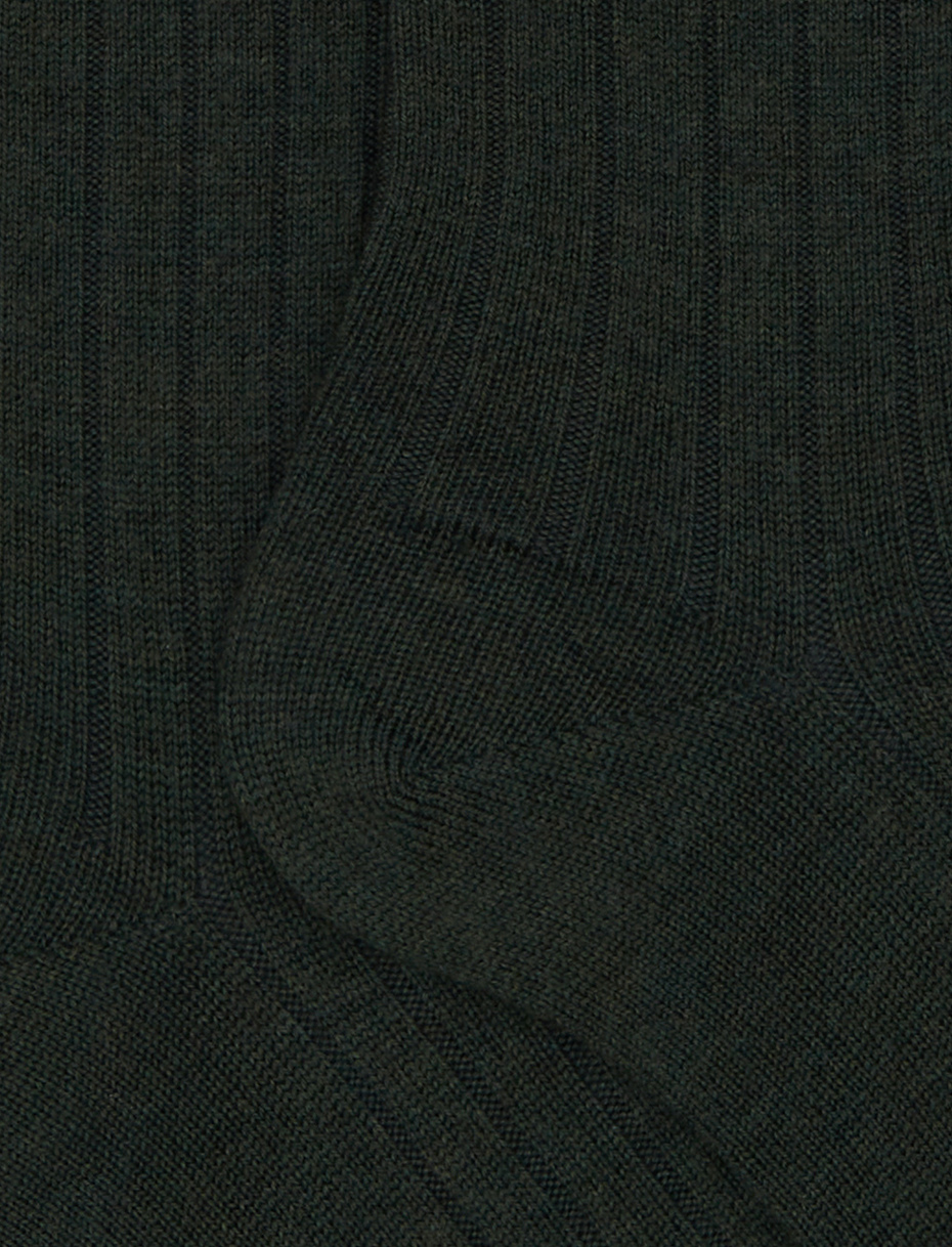 Men's short plain ribbed socks in green wool - Gallo 1927 - Official Online Shop