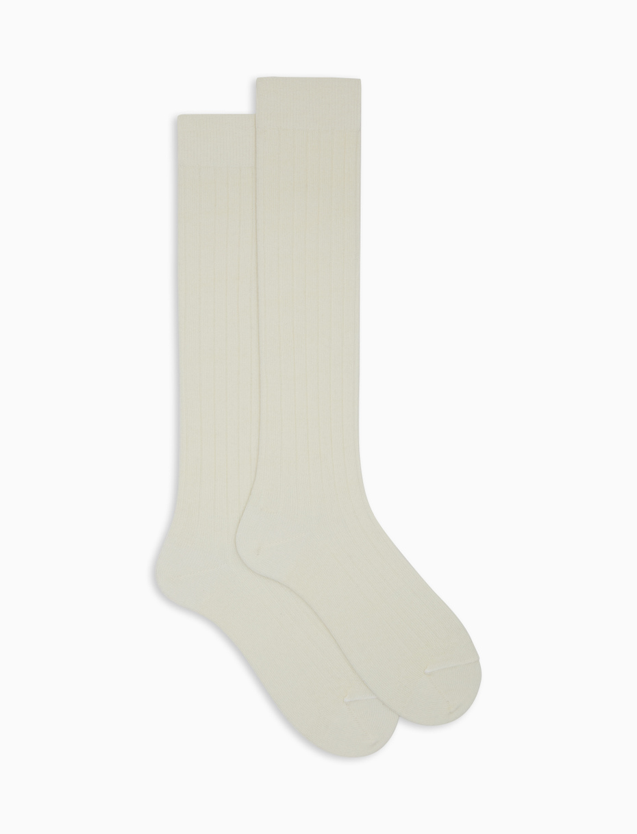 Men's long plain white ribbed wool socks - Gallo 1927 - Official Online Shop