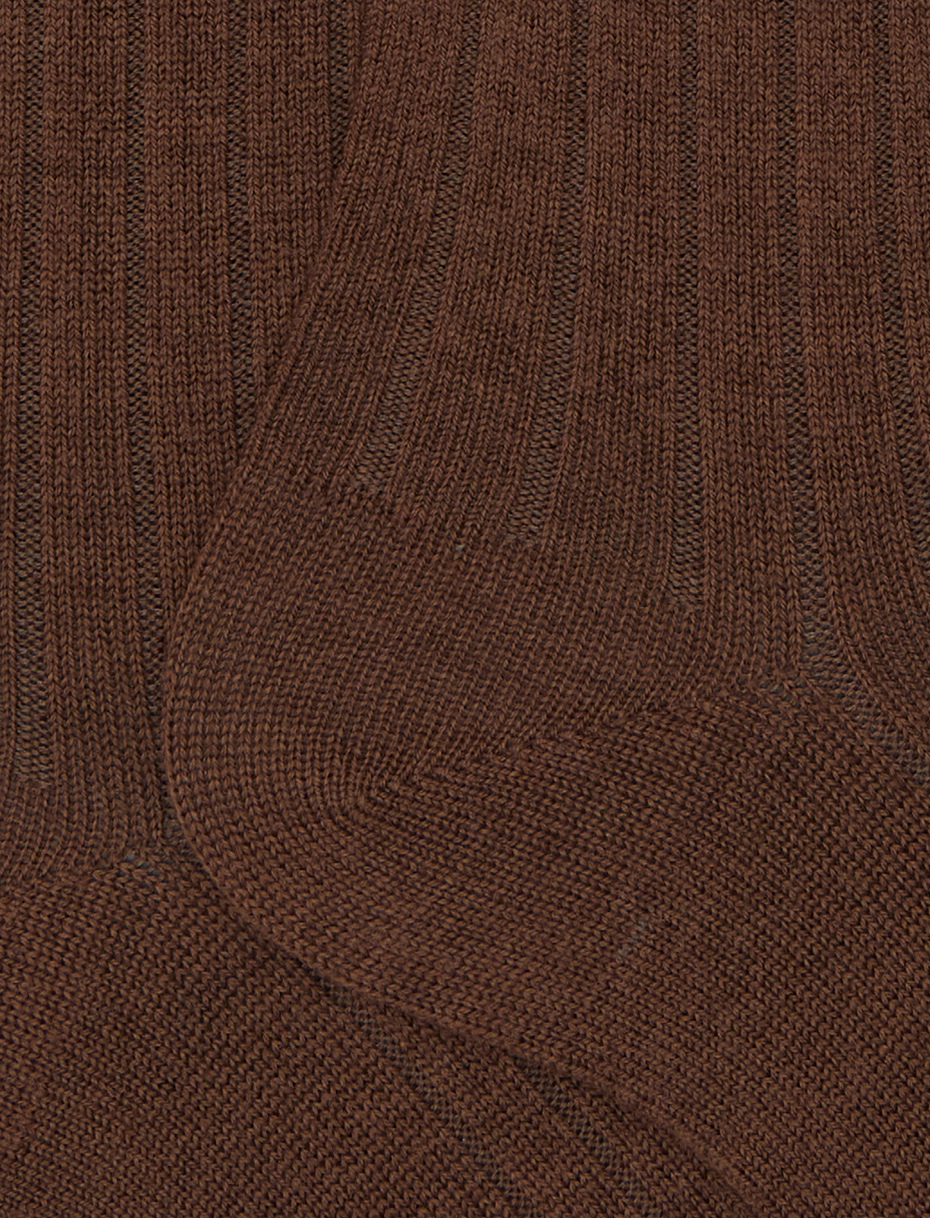 Men's long plain brown ribbed wool socks - Gallo 1927 - Official Online Shop