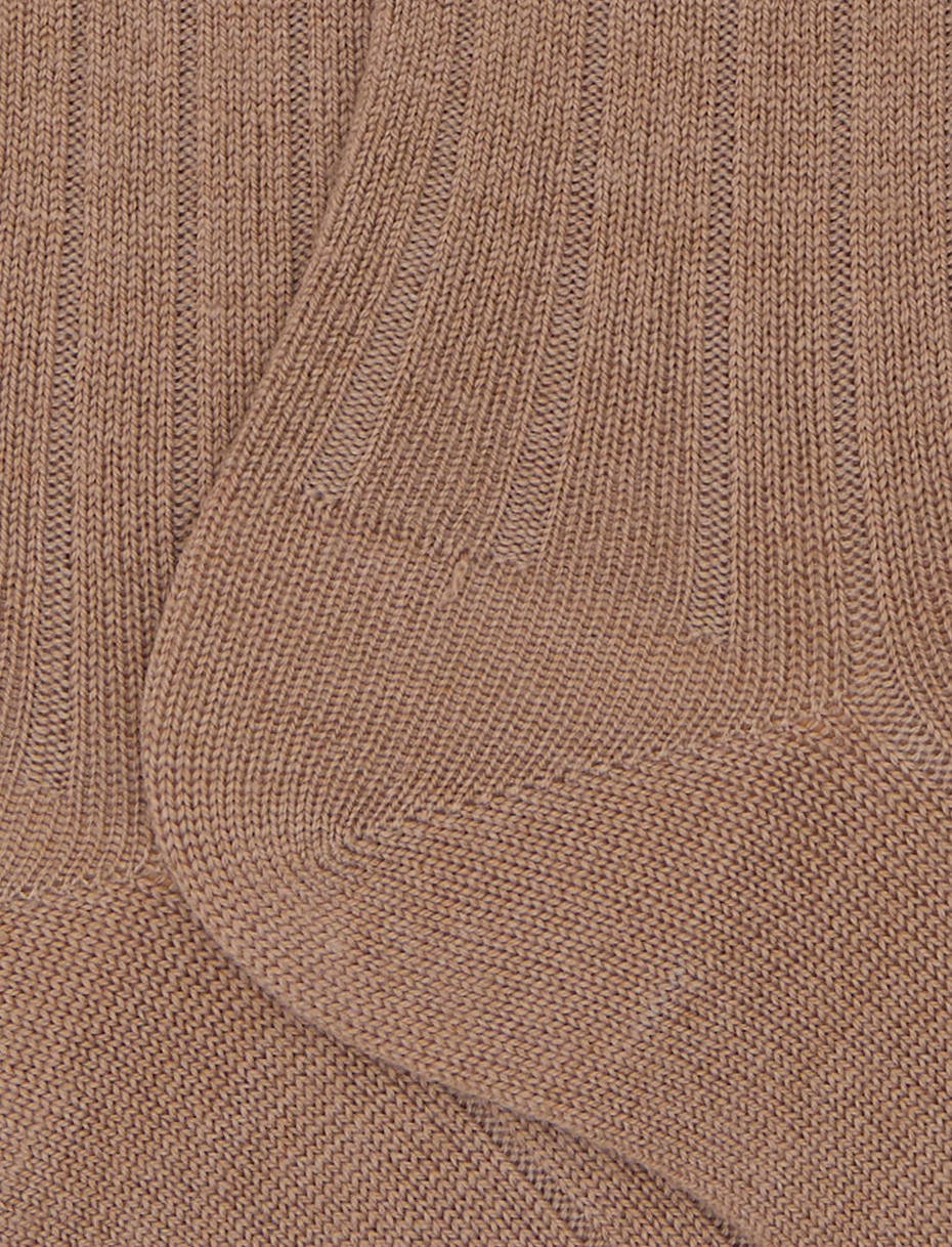 Men's long plain beige ribbed wool socks - Gallo 1927 - Official Online Shop