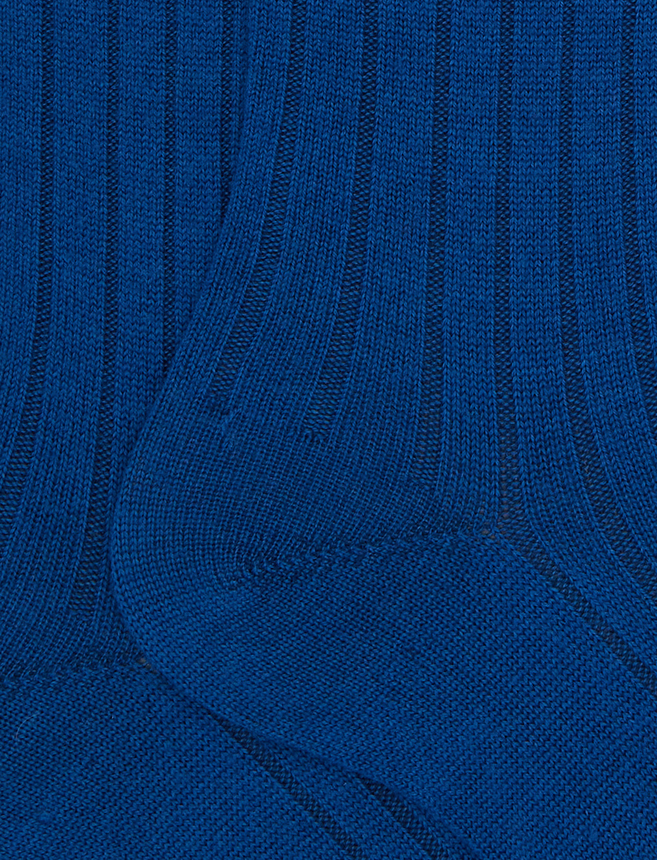 Men's long plain blue ribbed wool socks - Gallo 1927 - Official Online Shop