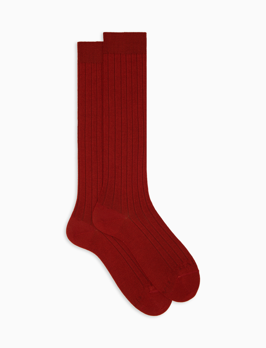 Men's long plain orange ribbed wool socks - Gallo 1927 - Official Online Shop