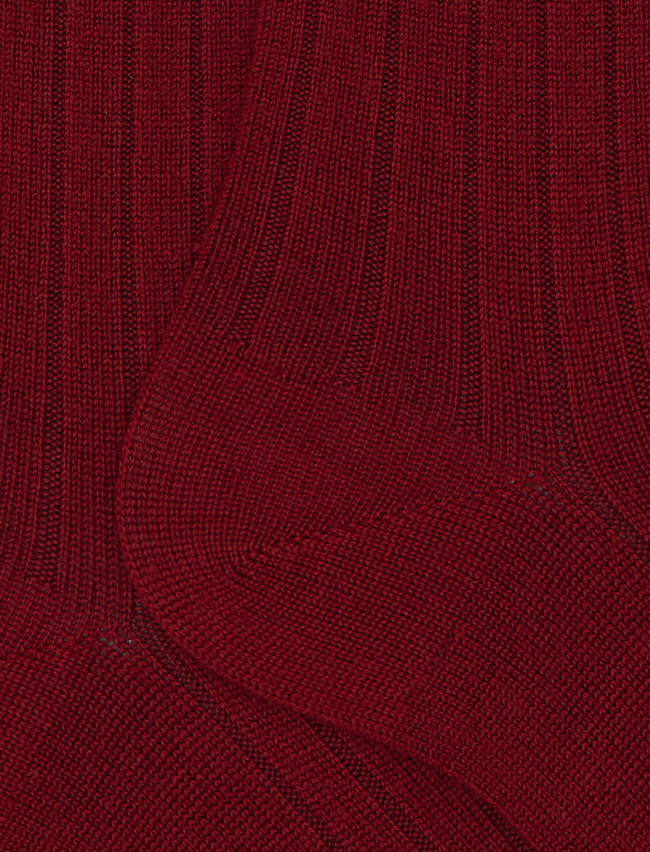 Men's long plain red ribbed wool socks - Gallo 1927 - Official Online Shop
