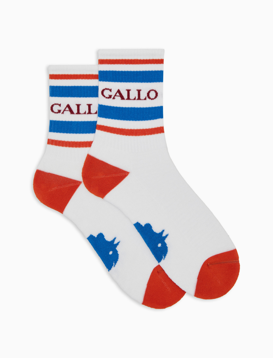 Calze corte unisex spugna di cotone bianco con righe e scritta gallo - Gallo 1927 - Official Online Shop