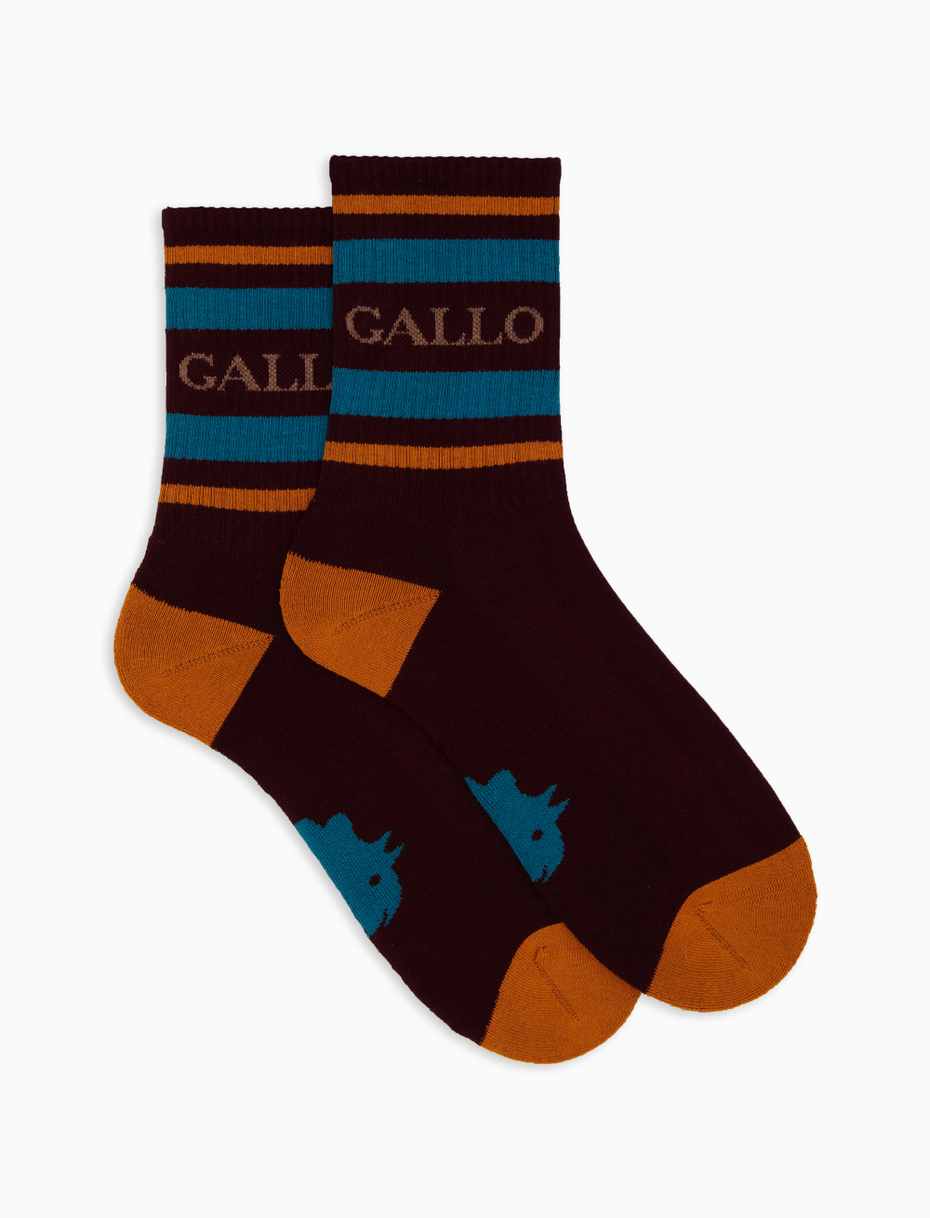 Calze corte unisex spugna di cotone bordò con righe e scritta gallo - Gallo 1927 - Official Online Shop