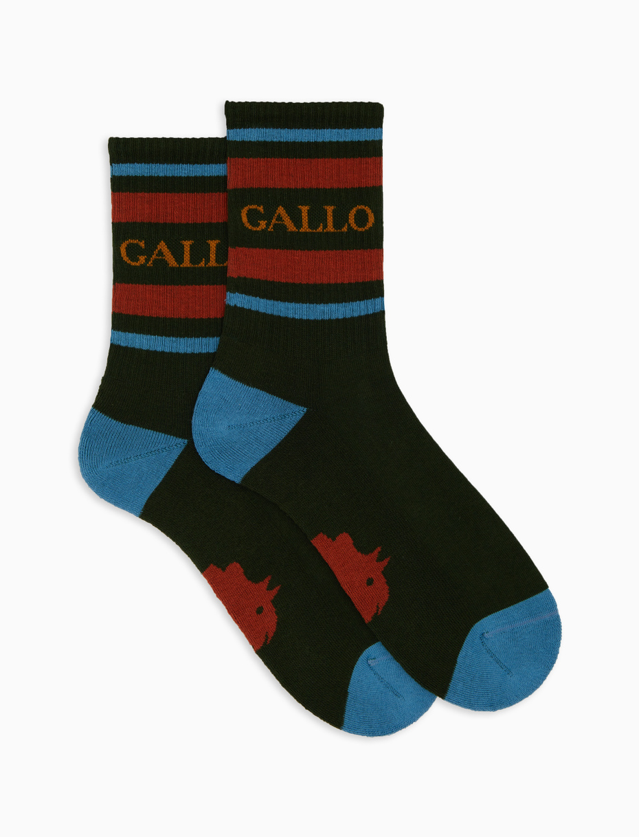 Calze corte unisex spugna di cotone verde con righe e scritta gallo - Gallo 1927 - Official Online Shop