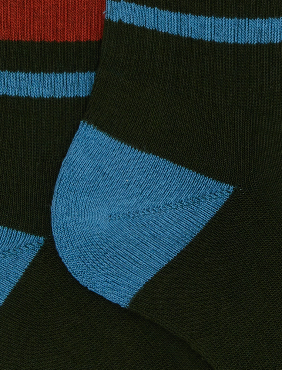 Calze corte unisex spugna di cotone verde con righe e scritta gallo - Gallo 1927 - Official Online Shop