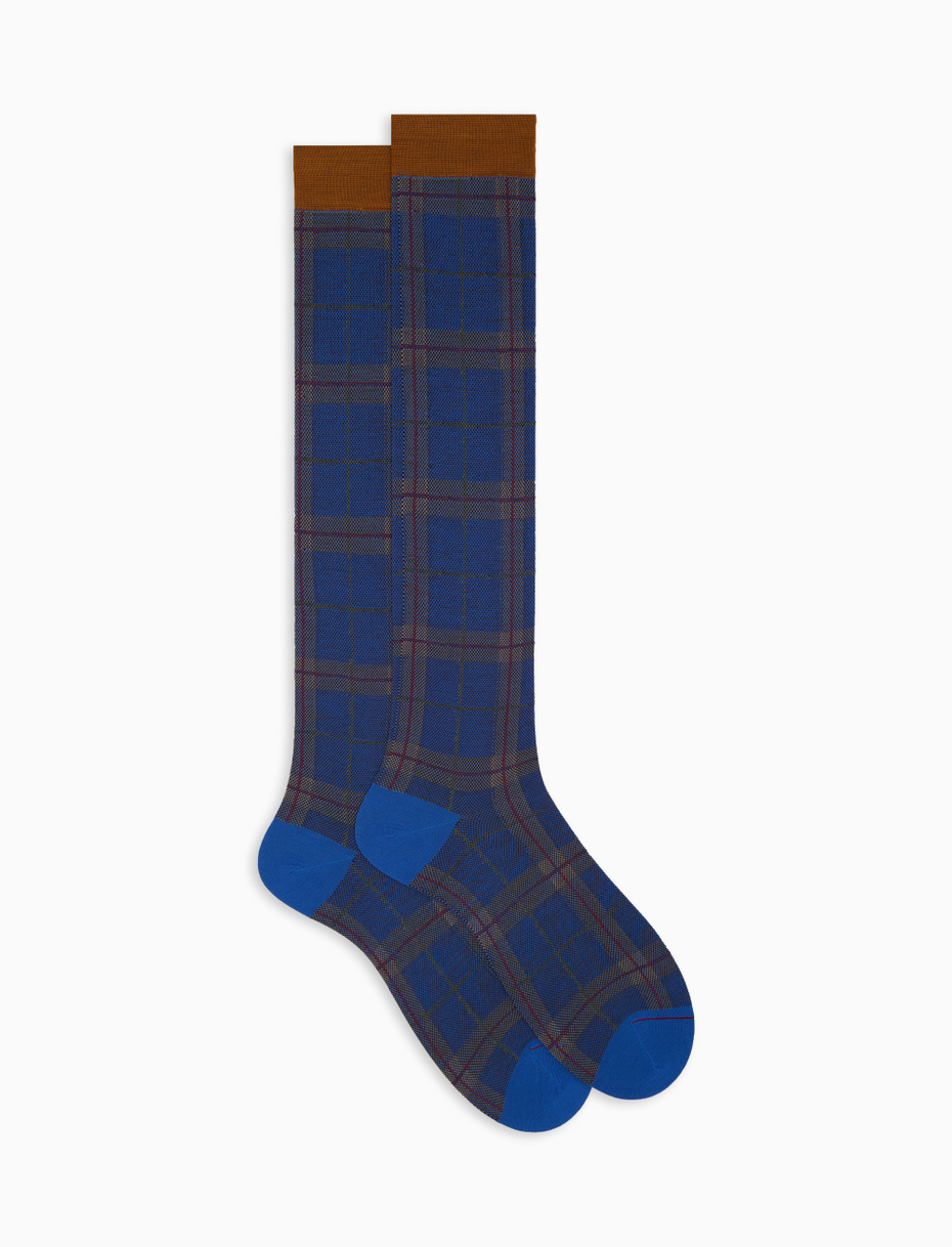 Calze lunghe uomo lana azzurro fantasia tartan - Gallo 1927 - Official Online Shop