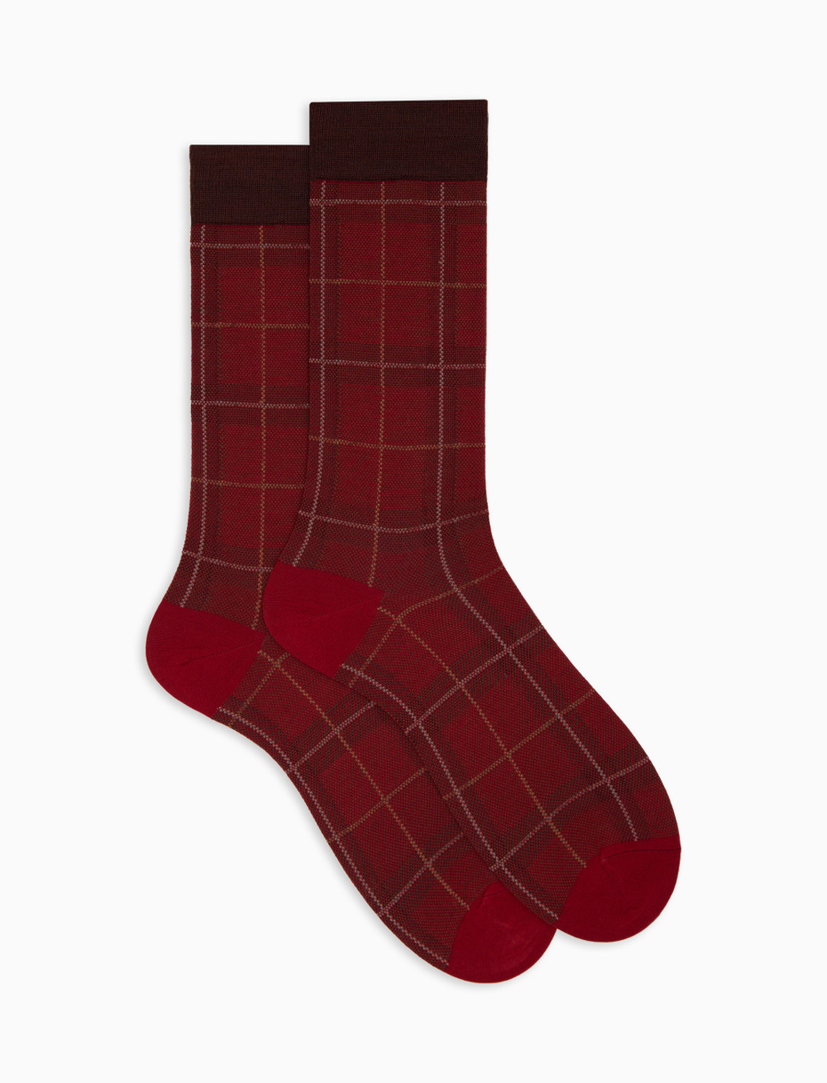 Calze corte uomo lana rosso fantasia tartan - Gallo 1927 - Official Online Shop